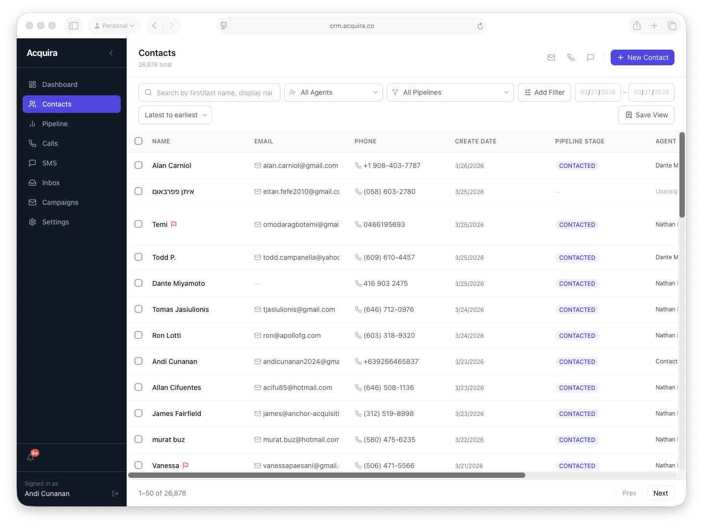 Contacts list screenshot
