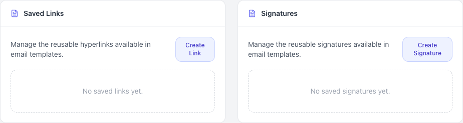 Saved links and signatures screenshot