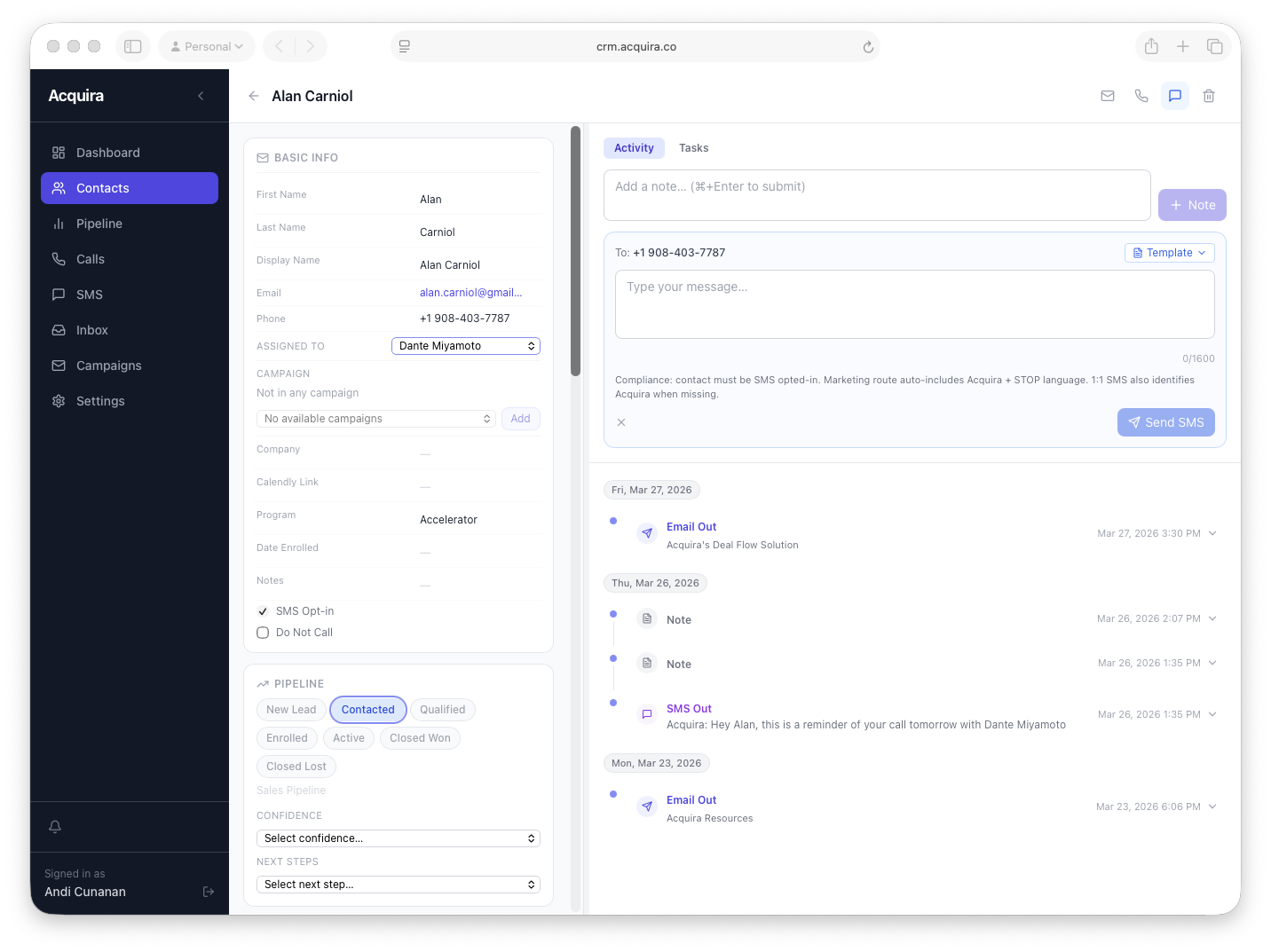 SMS composer screenshot